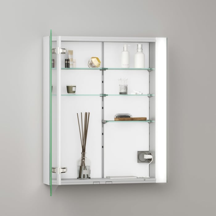 Keuco Royal Metis LED Aufputz-Spiegelschrank 60 x 71 cm mit Spiegelheizung, Türanschlag links, französiche Ausführung