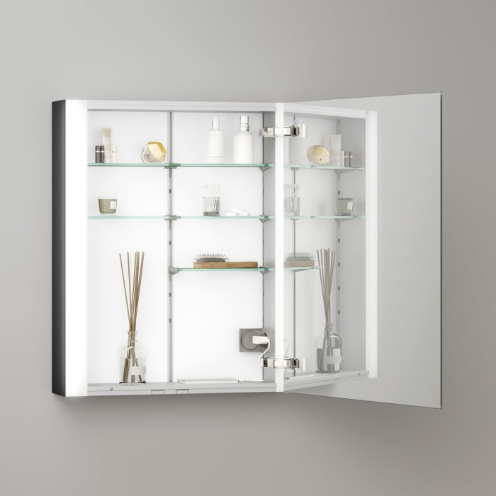 Keuco Royal Metis LED Aufputz-Spiegelschrank 60 x 71 cm mit Spiegelheizung, Türanschlag rechts, schweizer Ausführung