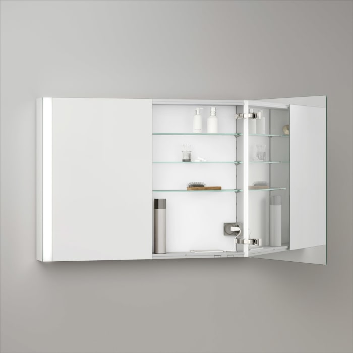 Keuco Royal Metis LED Aufputz-Spiegelschrank 100 x 71 cm, 2 Türen mit Spiegelheizung, schweizer Ausführung