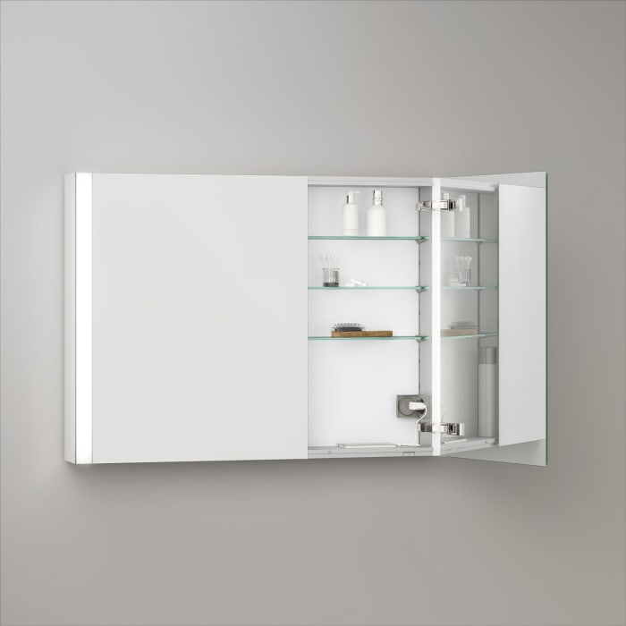 Keuco Royal Metis LED Aufputz-Spiegelschrank 100 x 71 cm, mit 2 Türen asymmetrisch, schweizer Ausführung