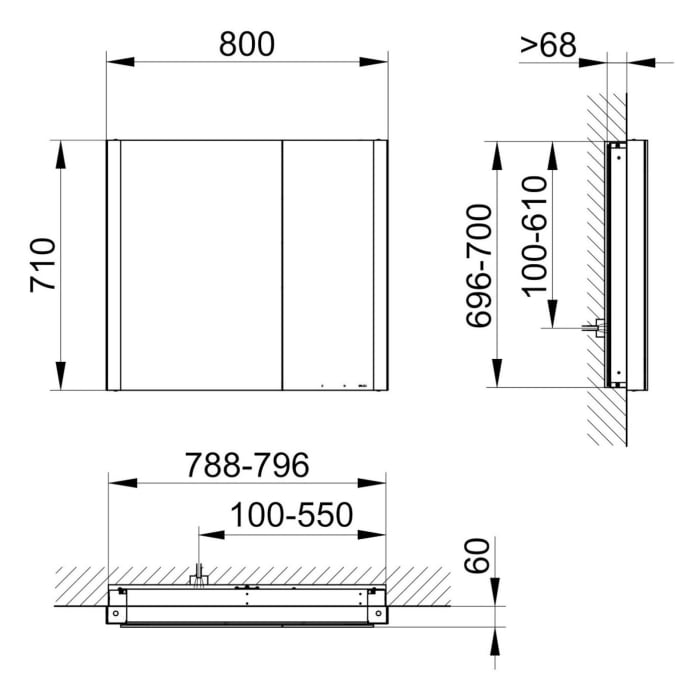Keuco Royal Metis LED Unterputz-Spiegelschrank 80 x 71 cm, 2 Türen mit Spiegelheizung, asymmetrisch