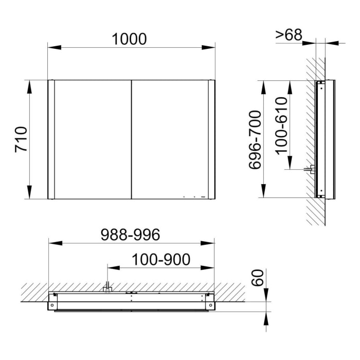 Keuco Royal Metis LED Unterputz-Spiegelschrank 100 x 71 cm, 2 Türen mit Spiegelheizung