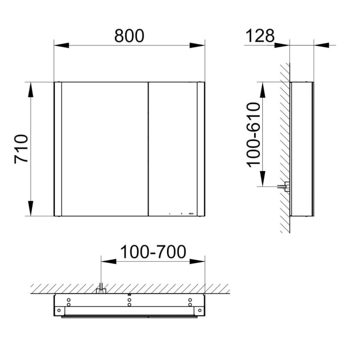 Keuco Royal Metis LED Aufputz-Spiegelschrank 80 x 71 cm, 2 Türen mit Spiegelheizung, asymmetrisch, französiche Ausführung