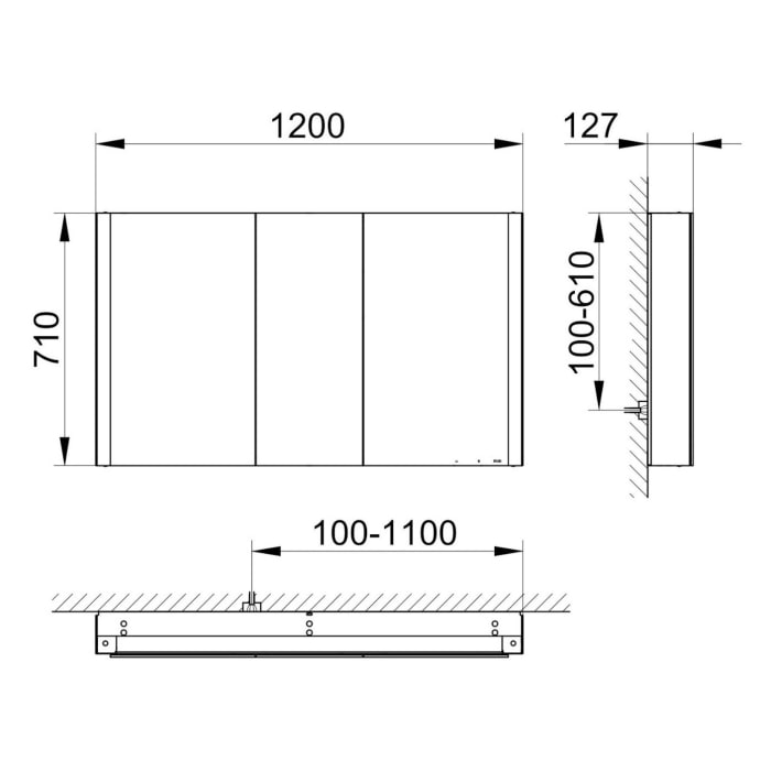 Keuco Royal Metis LED Aufputz-Spiegelschrank 120 x 71 cm, 3 Türen mit Spiegelheizung, französiche Ausführung