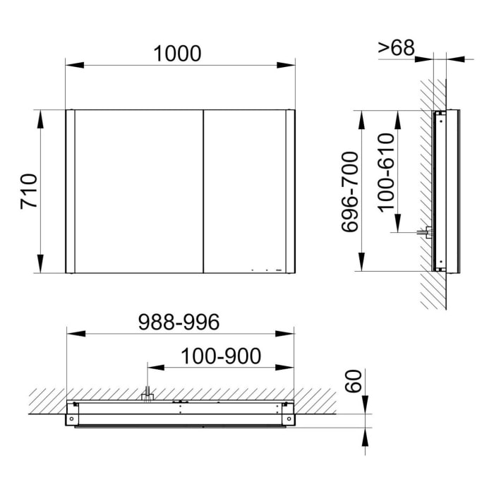 Keuco Royal Metis LED Unterputz-Spiegelschrank 100 x 71 cm, 2 Türen mit Spiegelheizung, asymmetrisch, französiche Ausführung