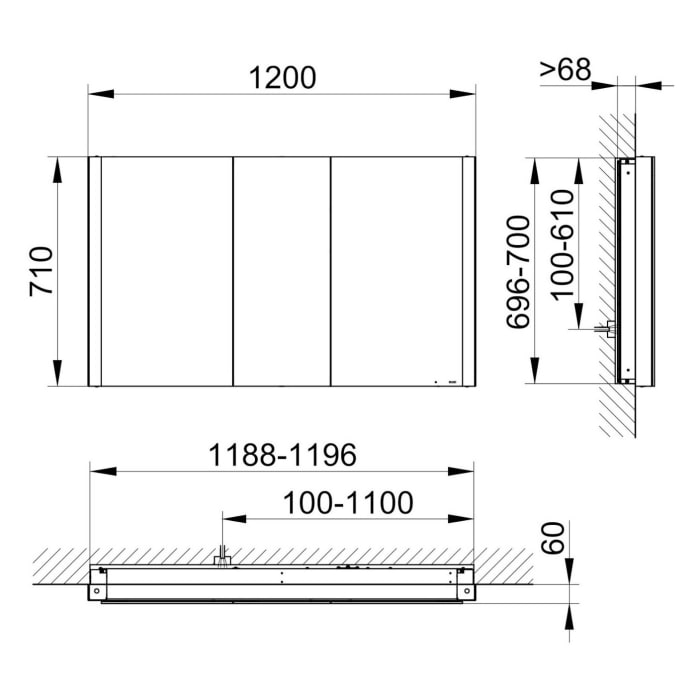 Keuco Royal Metis LED Unterputz-Spiegelschrank 120 x 71 cm mit 3 Türen, französiche Ausführung