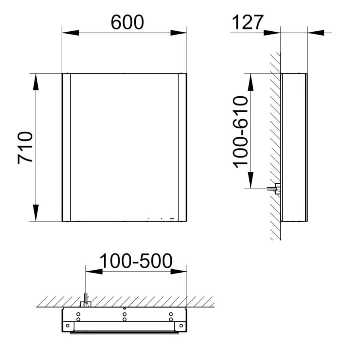 Keuco Royal Metis LED Aufputz-Spiegelschrank 60 x 71 cm mit Spiegelheizung, Türanschlag rechts, schweizer Ausführung