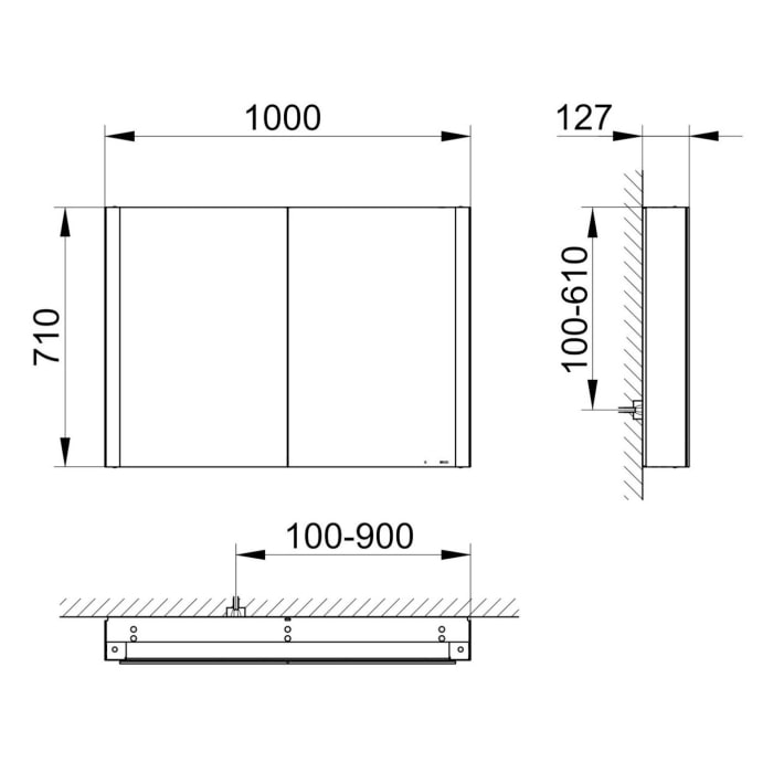 Keuco Royal Metis LED Aufputz-Spiegelschrank 100 x 71 cm mit 2 Türen, schweizer Ausführung
