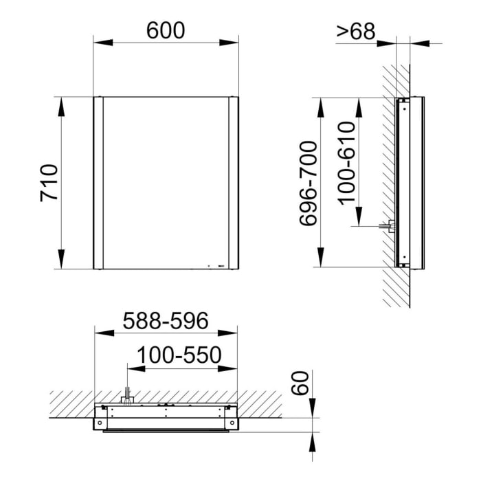 Keuco Royal Metis LED Unterputz-Spiegelschrank 60 x 71 cm Türanschlag rechts, schweizer Ausführung