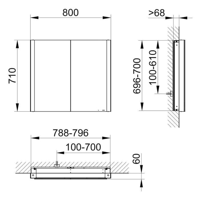 Keuco Royal Metis LED Unterputz-Spiegelschrank 80 x 71 cm mit 2 Türen, schweizer Ausführung