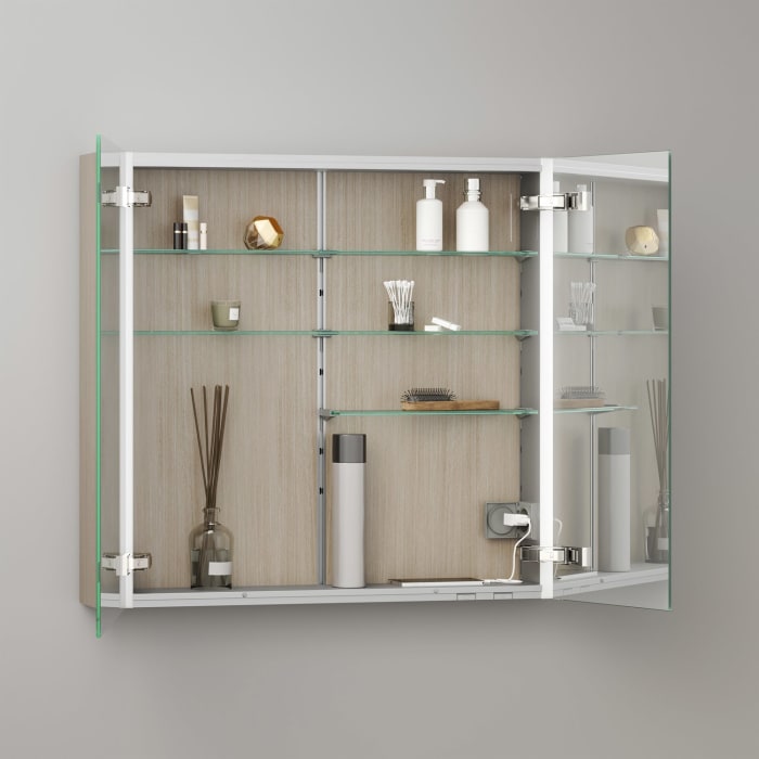 Keuco Royal Metis LED Aufputz-Spiegelschrank 80 x 71 cm, 2 Türen mit Spiegelheizung, asymmetrisch