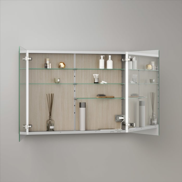 Keuco Royal Metis LED Aufputz-Spiegelschrank 100 x 71 cm, 2 Türen mit Spiegelheizung, asymmetrisch, französiche Ausführung