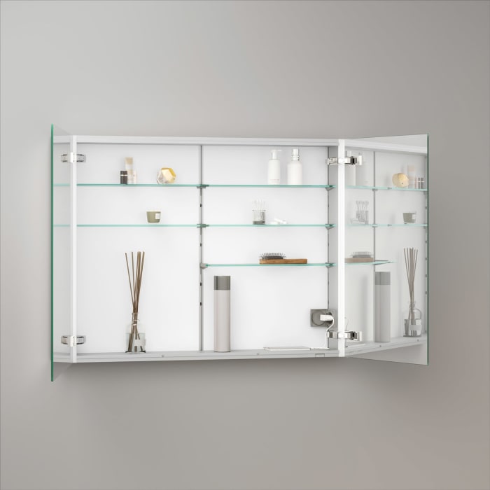 Keuco Royal Metis LED Aufputz-Spiegelschrank 100 x 71 cm mit 2 Türen asymmetrisch, französiche Ausführung