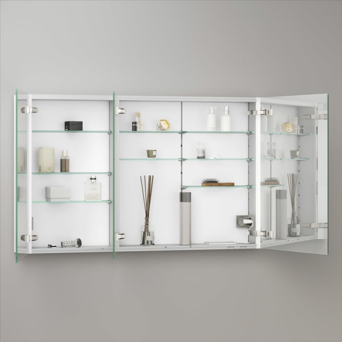 Keuco Royal Metis LED Aufputz-Spiegelschrank 120 x 71 cm, 3 Türen mit Spiegelheizung, französiche Ausführung