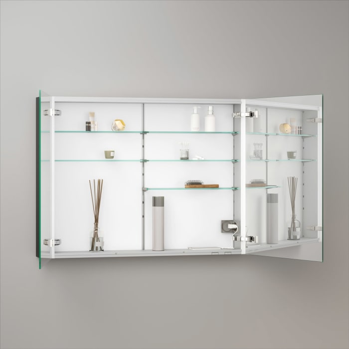 Keuco Royal Metis LED Aufputz-Spiegelschrank 100 x 71 cm, 2 Türen mit Spiegelheizung, schweizer Ausführung