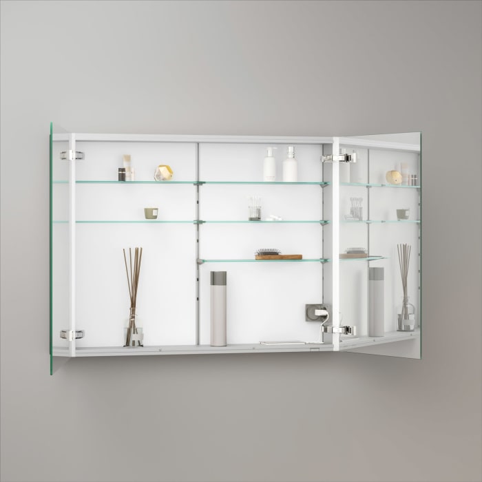 Keuco Royal Metis LED Aufputz-Spiegelschrank 100 x 71 cm, mit 2 Türen asymmetrisch, schweizer Ausführung