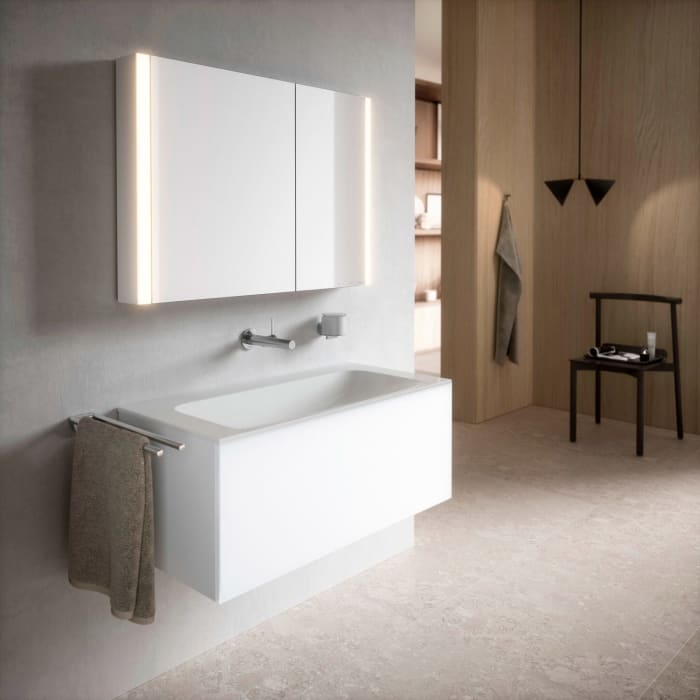 Keuco Royal Metis LED Aufputz-Spiegelschrank 100 x 71 cm, 2 Türen mit Spiegelheizung, französiche Ausführung