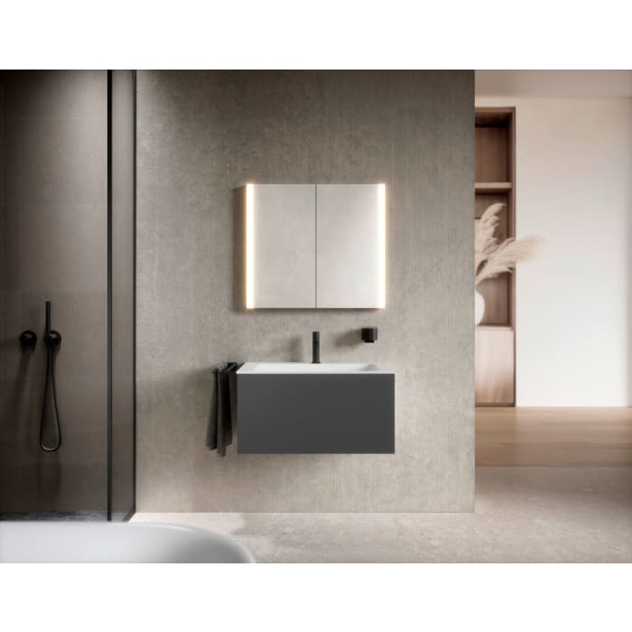 Keuco Royal Metis LED Aufputz-Spiegelschrank 80 x 71 cm, 2 Türen mit Spiegelheizung, französiche Ausführung