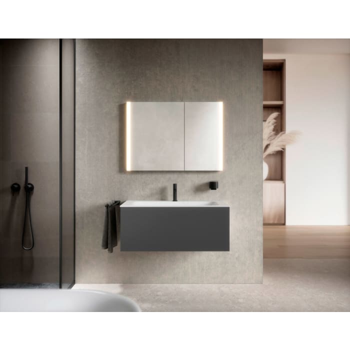 Keuco Royal Metis LED Unterputz-Spiegelschrank 100 x 71 cm, 2 Türen mit Spiegelheizung, asymmetrisch, schweizer Ausführung