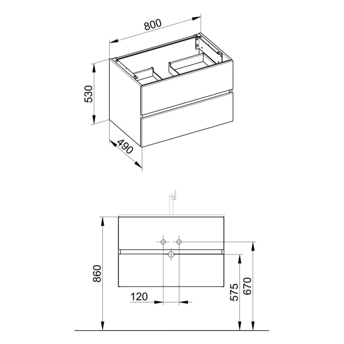 Keuco Tenos Waschtisch mit Unterschrank 80 cm, 2 Auszüge