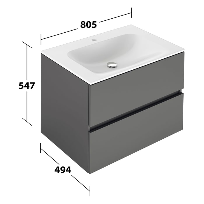 Keuco Tenos Waschtisch mit Unterschrank 80 cm, 2 Auszüge