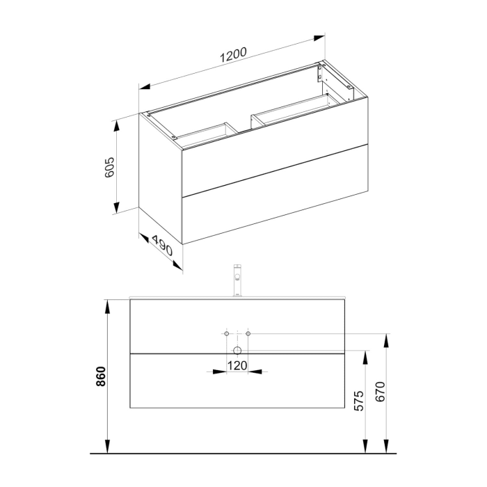Keuco X-Line Waschtischunterbau mit 2 Auszügen, 120 x 60,5 cm