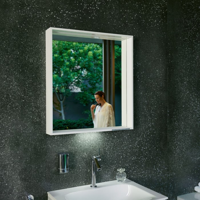 Keuco X-Line Badspiegel 80 x 70 cm mit einstellbarer Lichtfarbe und Spiegelheizung in Anthrazit