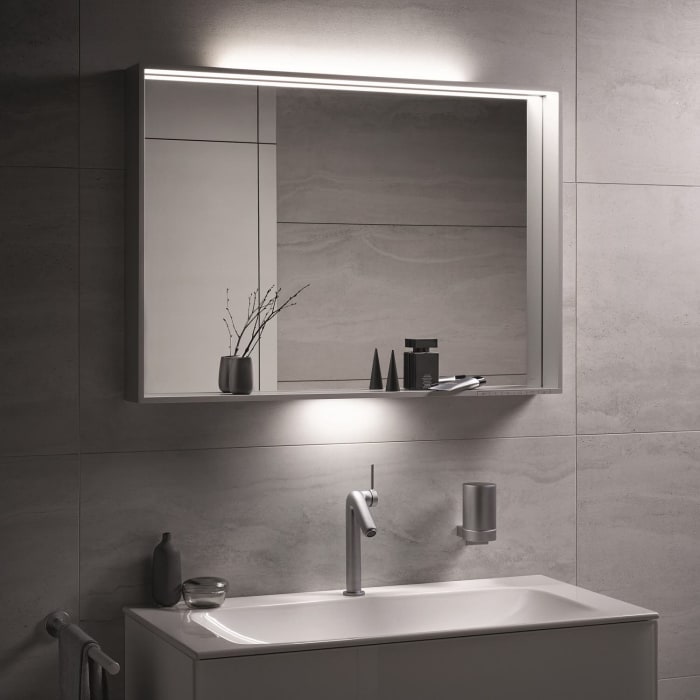 Keuco X-Line Badspiegel 80 x 70 cm mit einstellbarer Lichtfarbe und Spiegelheizung in Anthrazit