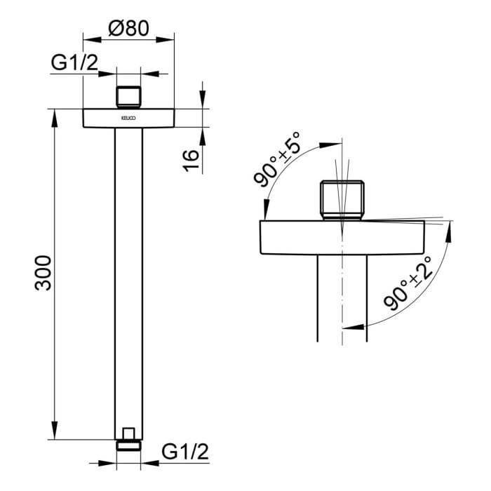 Keuco Brausearm für Deckenanschluss, Höhe 30 cm, rund