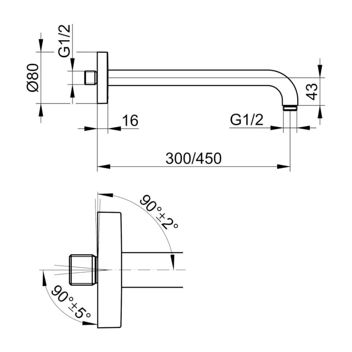 Keuco Brausearm für Wandanschluss, Ausladung 30 cm, rund