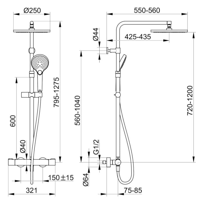 Keuco Plan Blue Thermostat-Brausemischer für AP Montage mit Kopfbrause