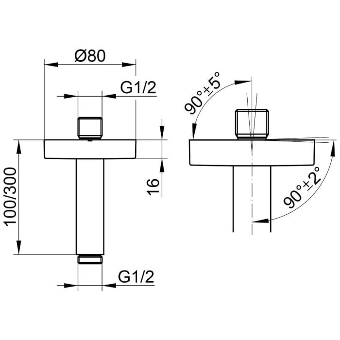 Keuco Brausearm für Deckenanschluss, Höhe 30 cm, rund