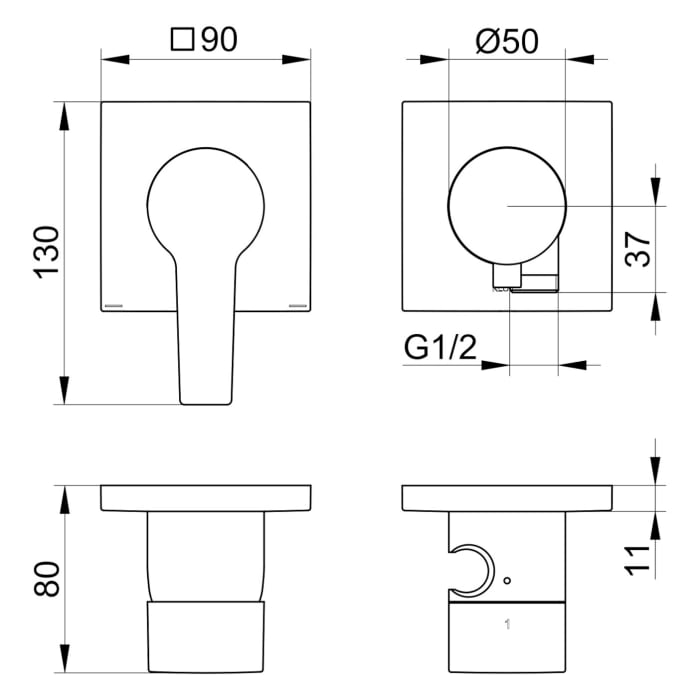 Keuco EDITION 11 Einhebelmischer Set für 2 Verbraucher, mit Schlauchanschluss und Brausehalter
