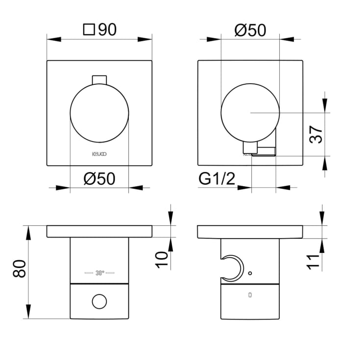 Keuco EDITION 11 Thermostatarmatur Set für 2 Verbraucher, mit Schlauchanschluss und Brausehalter