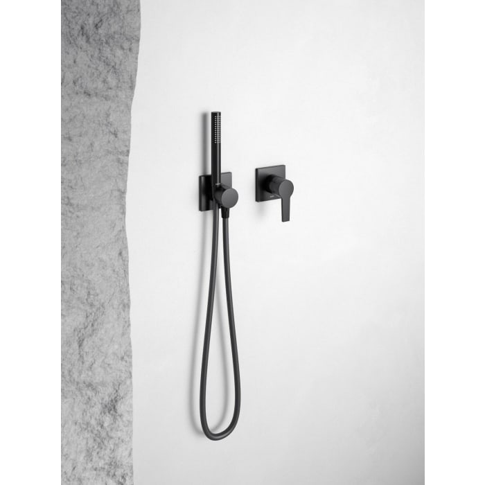 Keuco EDITION 11 Black Selection Einhebelmischer Set für 2 Verbraucher, mit Schlauchanschluss und Brausehalter