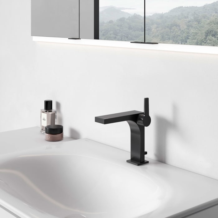 Keuco EDITION 11 Black Selection Einhebel-Waschtischmischer 150, mit Zugstangen-Ablaufgarnitur