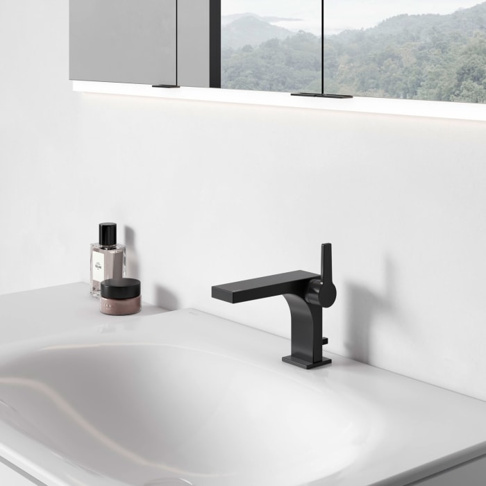 Keuco EDITION 11 Black Selection Einhebel-Waschtischmischer 110, mit Zugstangen-Ablaufgarnitur