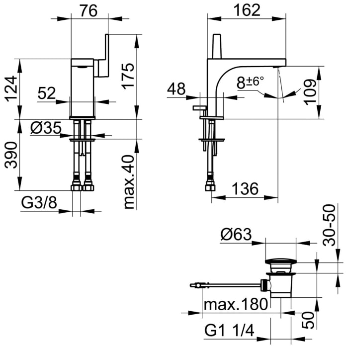 Keuco EDITION 11 Einhebel-Waschtischmischer 110, mit Zugstangen-Ablaufgarnitur