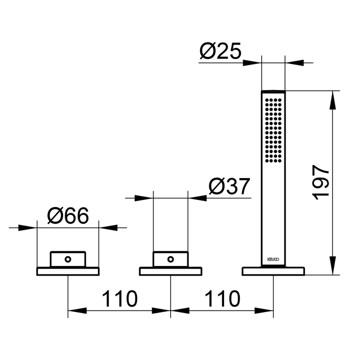 Keuco EDITION 400 3-Loch Wannenmischer für Wannenrandmontage