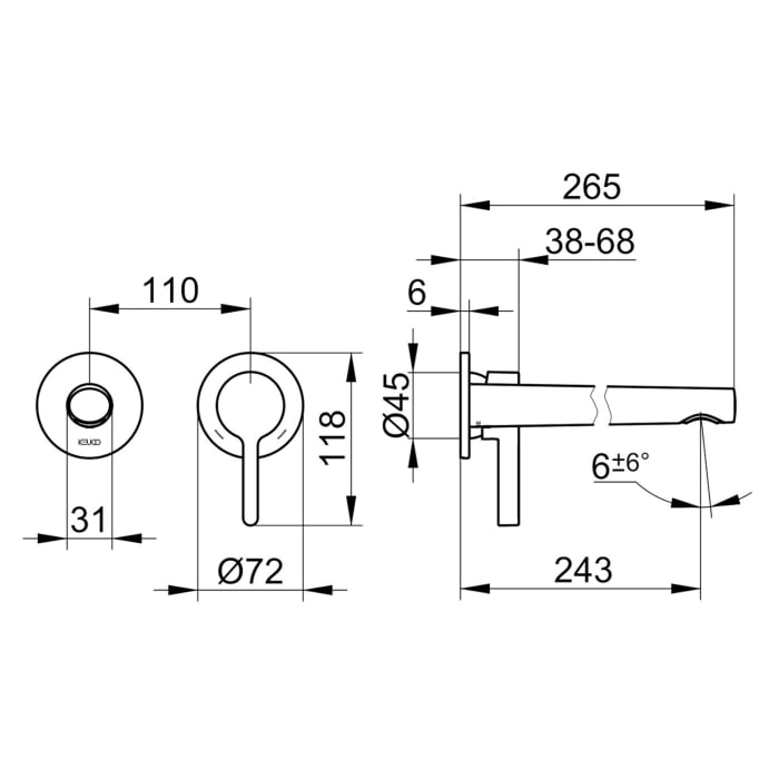 Keuco EDITION 400 Einhebel-Waschtischmischer Unterputz, 2-Loch, Ausladung 24,3 cm