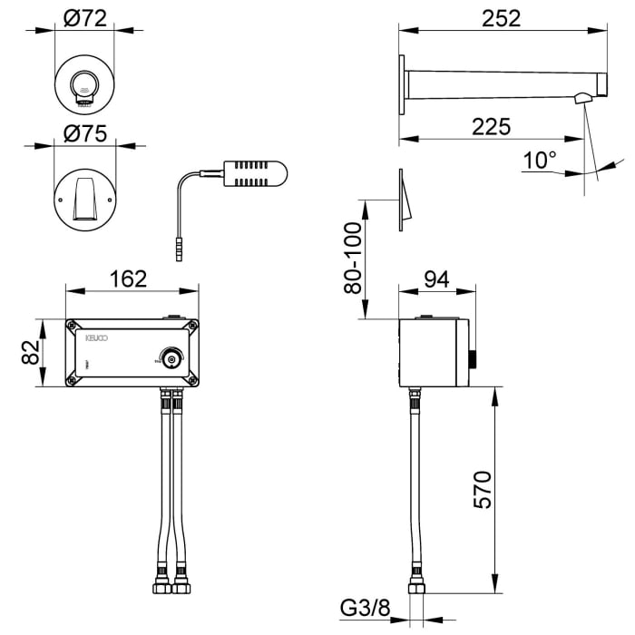 Keuco IXMO Elektronik-Waschtischmischer Unterputz mit Temperaturregulierung, rund