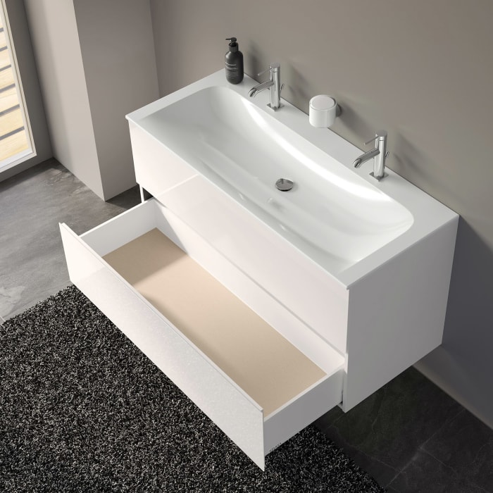 Keuco Apollo Keramik-Doppelwaschtisch mit Waschtischunterschrank 120 cm, 2 Auszüge