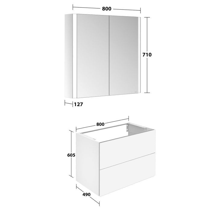 Keuco Apollo Keramik-Waschtisch mit Waschtischunterschrank und LED-Spiegelschrank 80 cm, 2 Auszüge