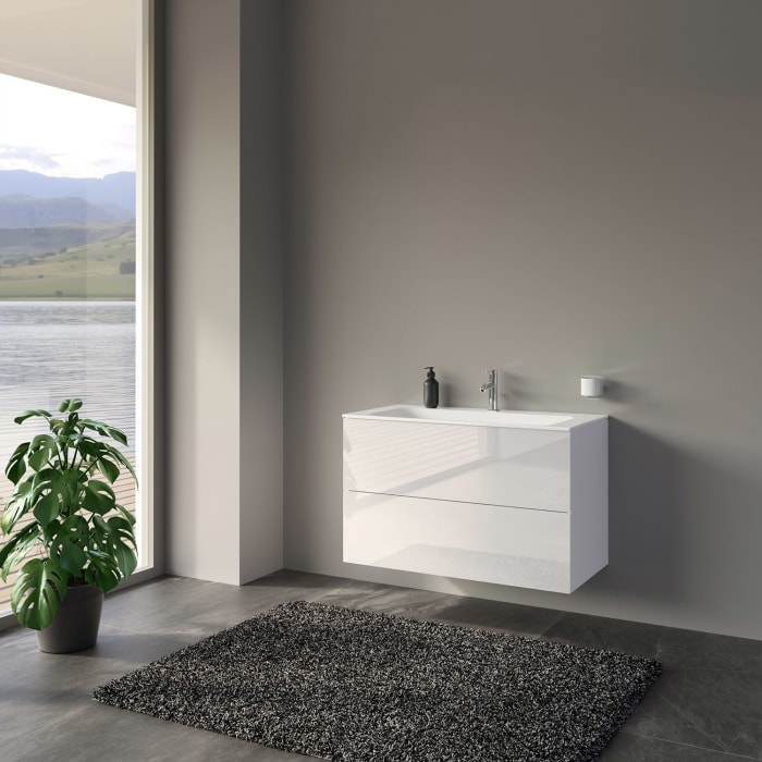 Keuco Apollo Keramik-Waschtisch mit Waschtischunterschrank 100 cm, 2 Auszüge