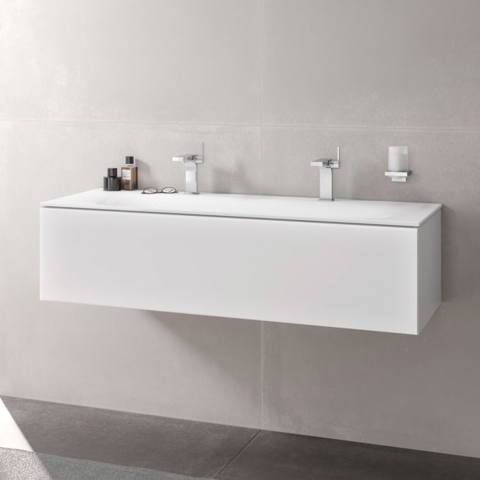 Keuco EDITION 11 Badmöbelset mit Waschtischunterbau, Keramik-Doppelwaschtisch und Schaftventil, 140 cm