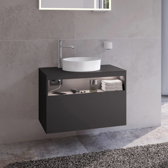 Keuco Stageline Waschtischunterbau 80 cm, Hahnloch links, mit LED-Fachbeleuchtung