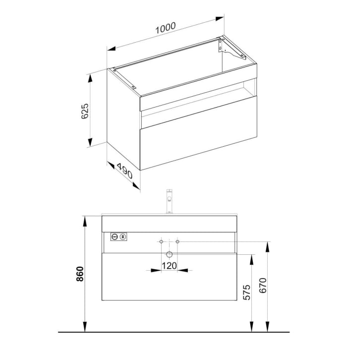 Keuco Stageline Waschtischunterbau 100 x 62,5 cm, mit Steckdose und Beleuchtung, CH Version