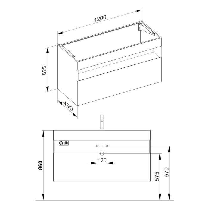 Keuco Stageline Waschtischunterbau 120 x 62,5 cm, mit Steckdose und Beleuchtung, CH Version