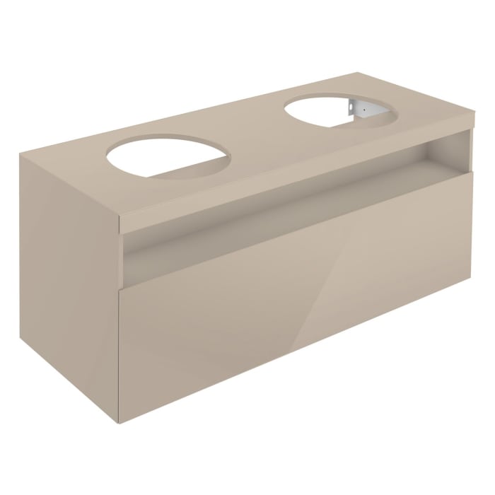 Keuco Stageline Waschtischunterbau 140 x 55 cm, mit offenem Ablagefach mit LED-Beleuchtung, Steckdose und 1 Auszug, ohne Hahnloch