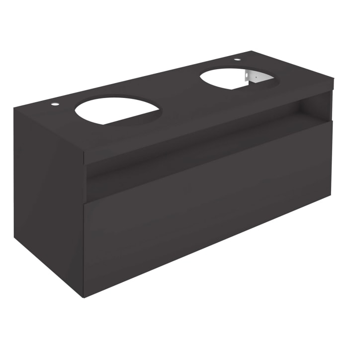 Keuco Stageline Waschtischunterbau 140 x 55 cm, mit offenem Ablagefach mit LED-Beleuchtung, Steckdose und 1 Auszug, 2 Hahnlöcher